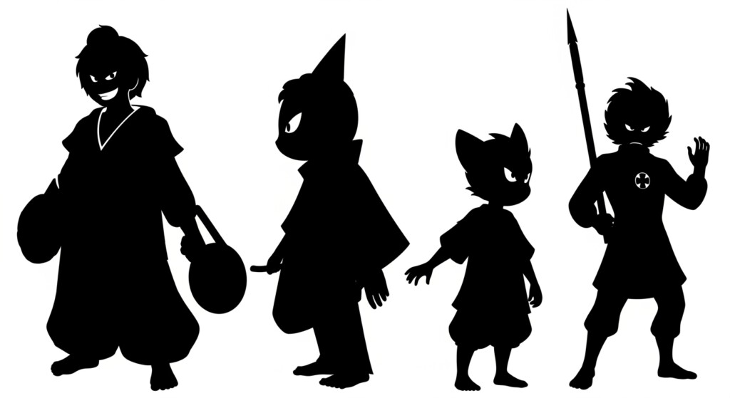 black silhouettes of famous animated characters with distinct shapes
