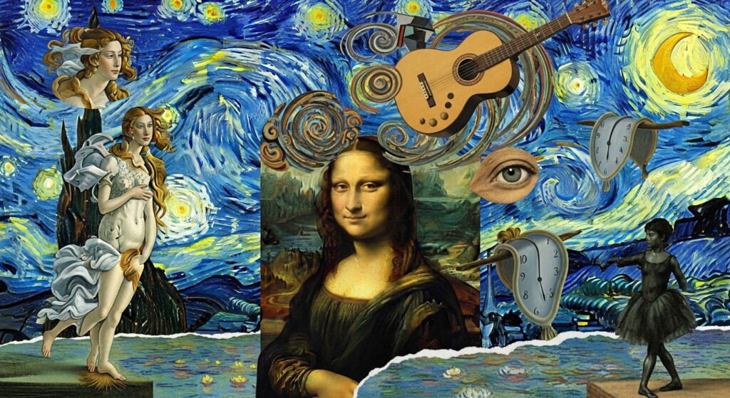 collage of famous artworks blended together including renaissance impressionist and modern styles