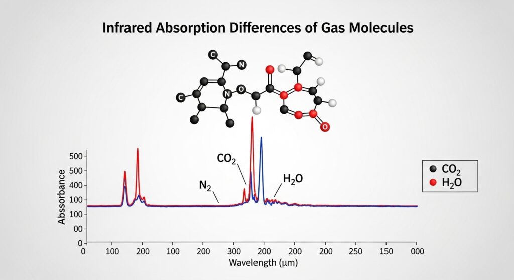 gas molecule diagram showing infrared absorption differences
