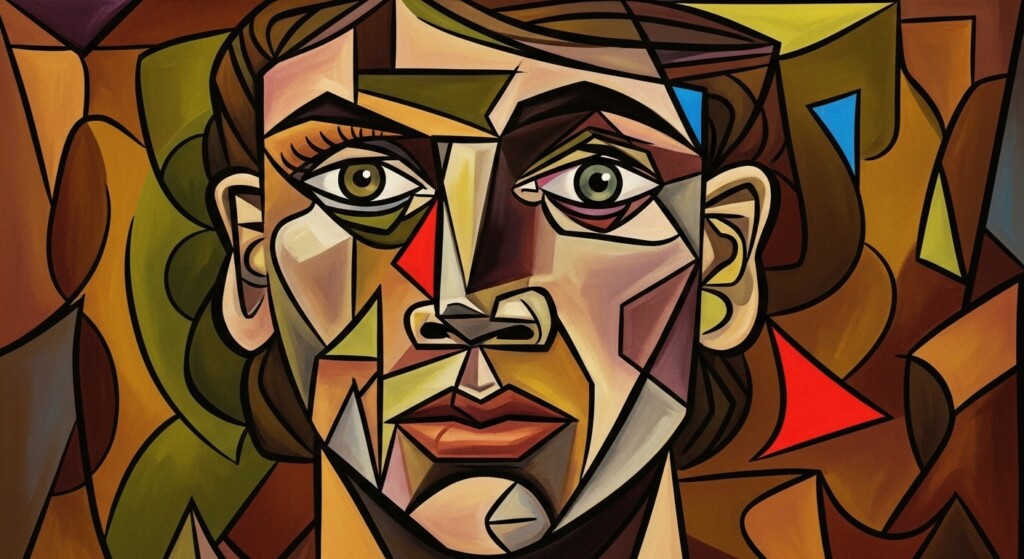 geometric cubist portrait inspired by picasso