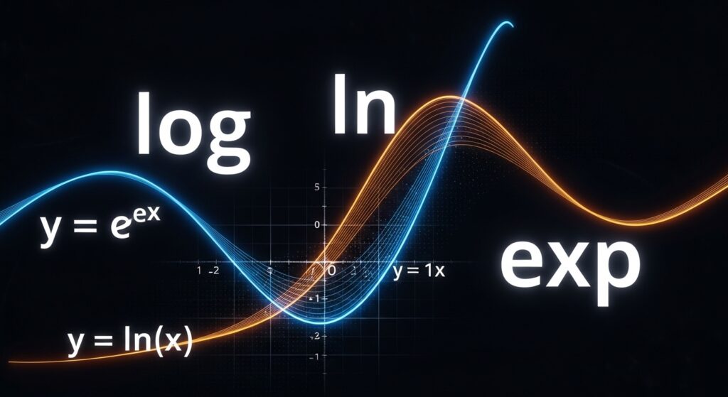 logarithmic spiral blended with exponential curves over mathematical grid