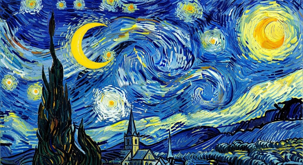 swirling sky in van gogh style with bold blue and yellow tones