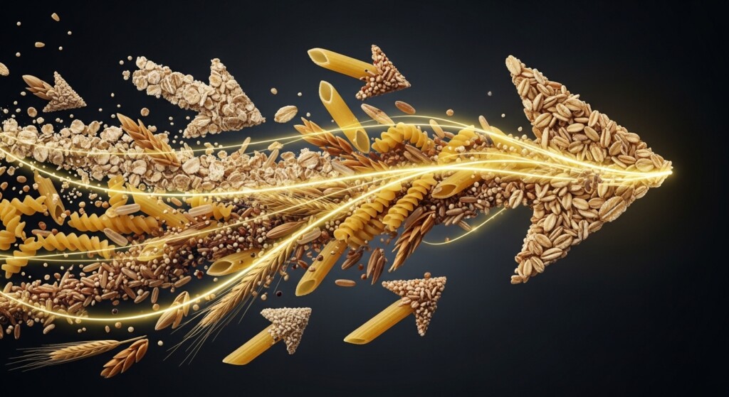 whole grains and pasta forming carbohydrate energy arrows